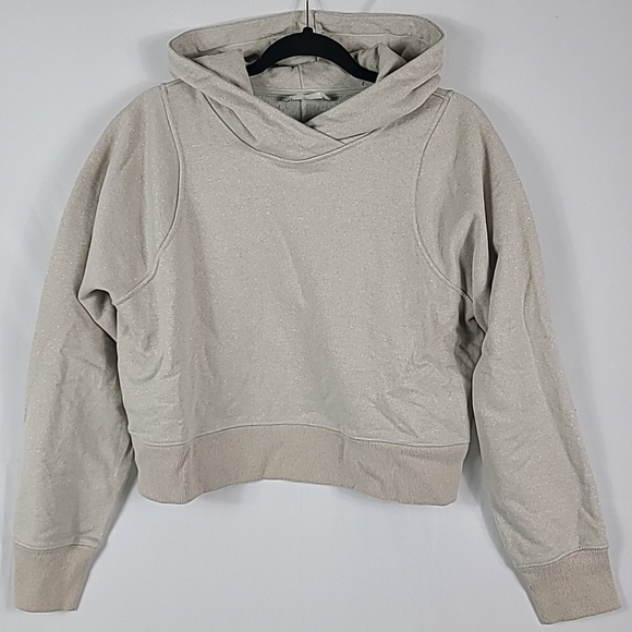 Lululemon Womens Loungeful Cropped Hoodie Shimmer Beige With Gold Sparkle Sz M/L - Picture 1 of 9